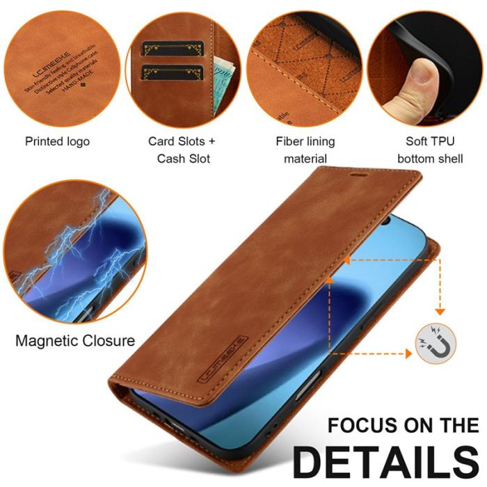 LC.imeeke - LC.IMEEKE iPhone Air Fodral Wallet Mikrofiberläder - Brun