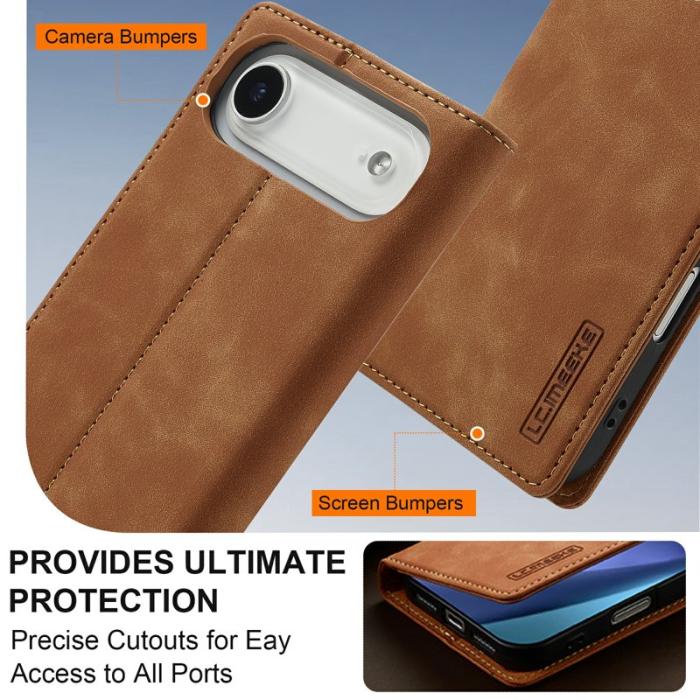 LC.imeeke - LC.IMEEKE iPhone Air Fodral Wallet Mikrofiberläder - Brun