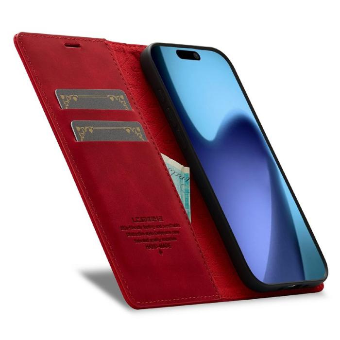 LC.imeeke - LC.IMEEKE iPhone Air Fodral Wallet Mikrofiberläder - Röd