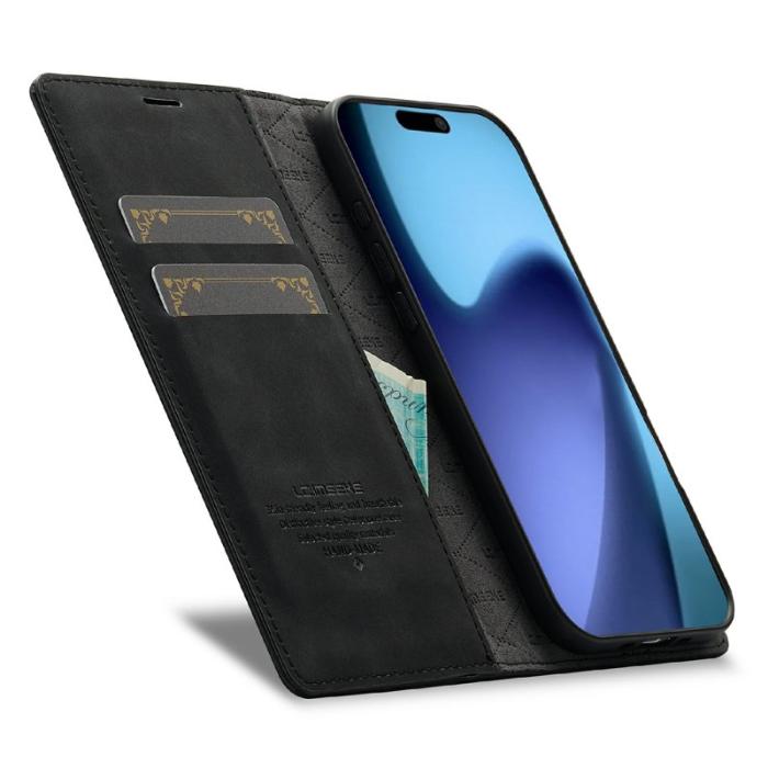 LC.imeeke - LC.IMEEKE iPhone Air Fodral Wallet Mikrofiberläder - Svart