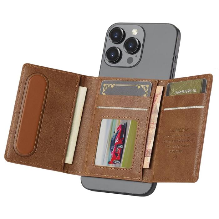 LC.imeeke - LC.IMEEKE Kickstand Fodral för telefon - PU Läder - Brun