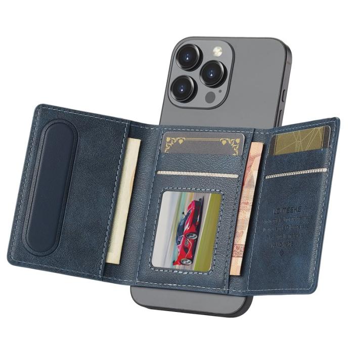 LC.imeeke - LC.IMEEKE Kickstand Fodral i PU Läder - RFID Skydd - Blå