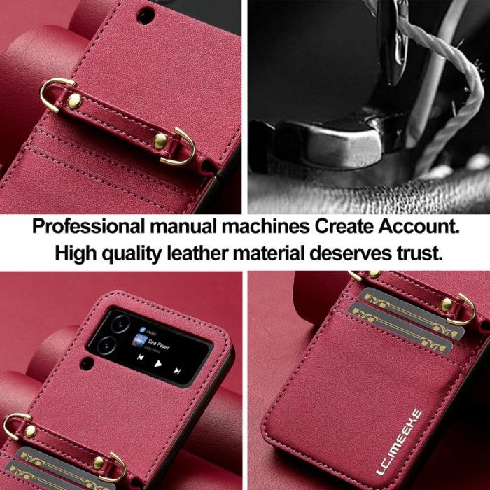 LC.imeeke - LC.IMEEKE L1 för Samsung Galaxy Z Flip3 5G Fodral Äkta läder - Röd