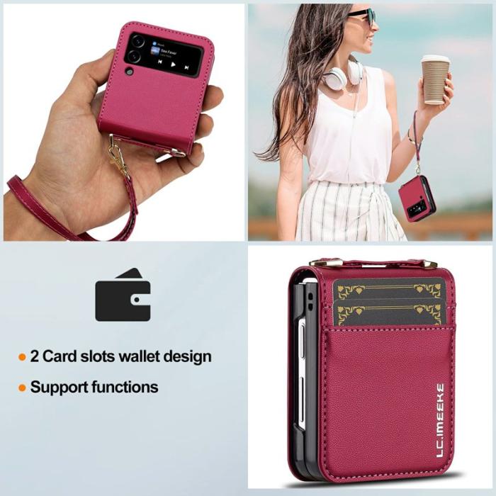 LC.imeeke - LC.IMEEKE L1 för Samsung Galaxy Z Flip3 5G Fodral Äkta läder - Röd