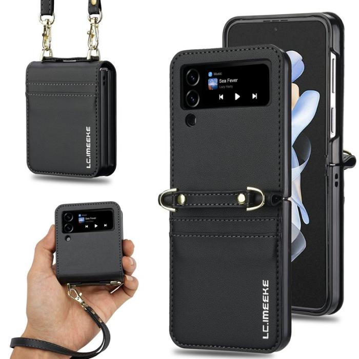 LC.imeeke - LC.IMEEKE L1 för Samsung Galaxy Z Flip3 5G Fodral Äkta läder - Svart