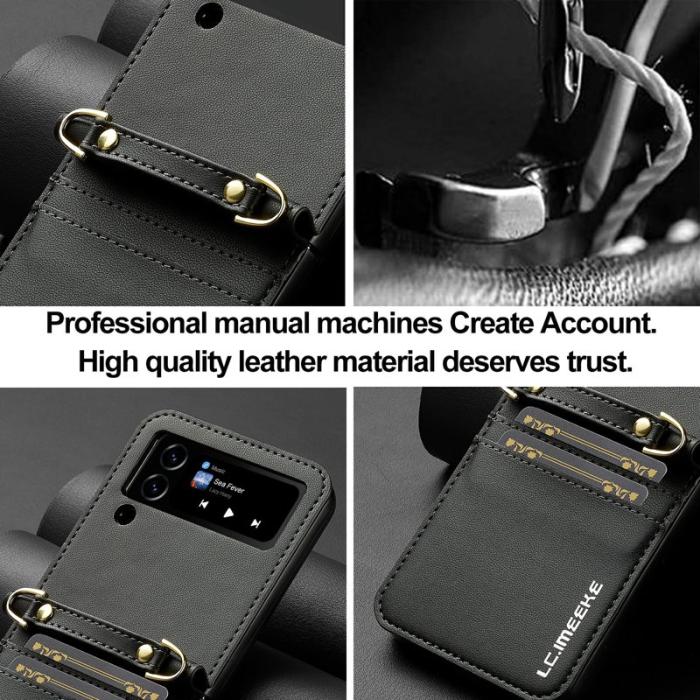 LC.imeeke - LC.IMEEKE L1 för Samsung Galaxy Z Flip3 5G Fodral Äkta läder - Svart