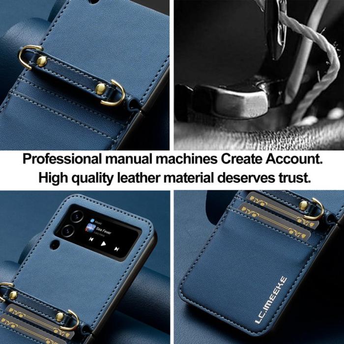 LC.imeeke - LC.IMEEKE L1 för Samsung Galaxy Z Flip4 Fodral Äkta läder - Blå