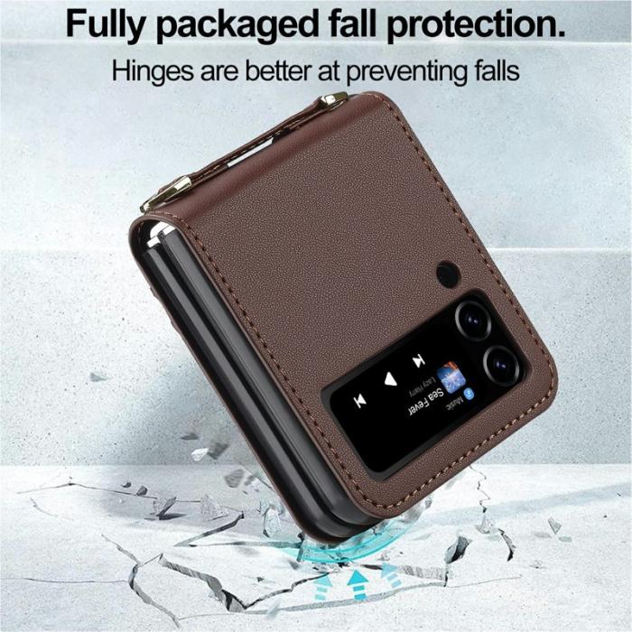 LC.imeeke - LC.IMEEKE L1 för Samsung Galaxy Z Flip4 Fodral Äkta läder - Brun