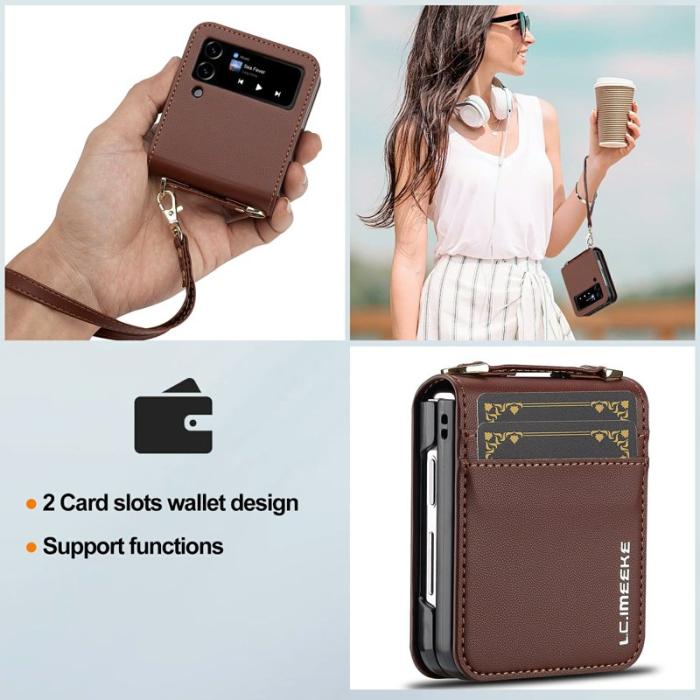 LC.imeeke - LC.IMEEKE L1 för Samsung Galaxy Z Flip4 Fodral Äkta läder - Brun