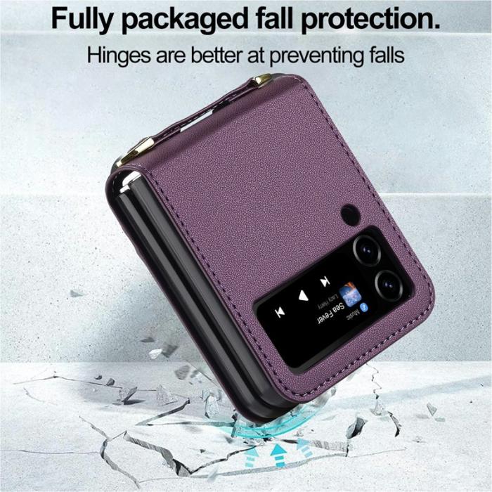 LC.imeeke - LC.IMEEKE L1 för Samsung Galaxy Z Flip4 Fodral Äkta läder - Lila