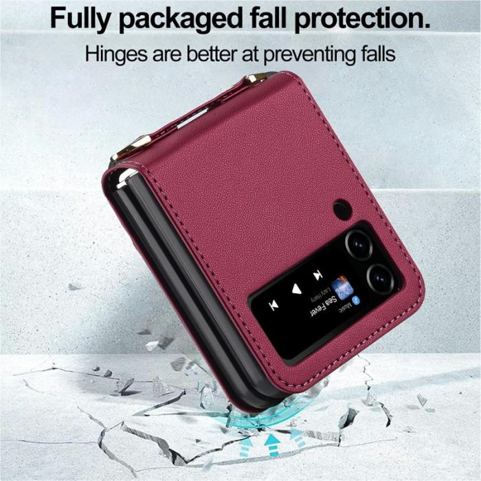 LC.imeeke - LC.IMEEKE L1 för Samsung Galaxy Z Flip4 Fodral Äkta läder - Röd