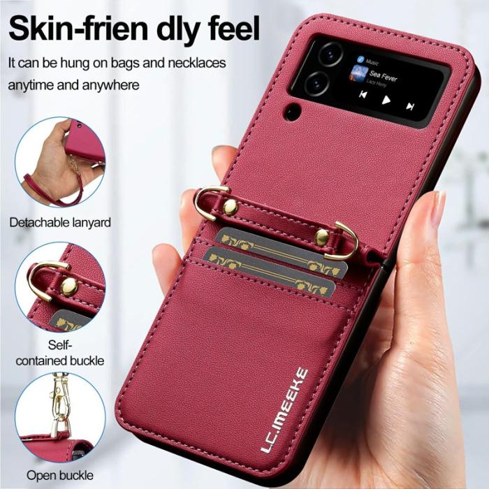 LC.imeeke - LC.IMEEKE L1 för Samsung Galaxy Z Flip4 Fodral Äkta läder - Röd