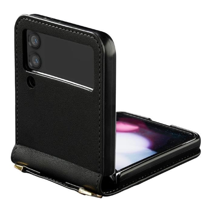 LC.imeeke - LC.IMEEKE L1 för Samsung Galaxy Z Flip4 Fodral Äkta läder - Svart