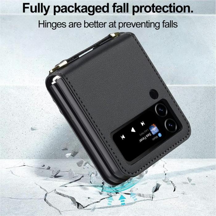 LC.imeeke - LC.IMEEKE L1 för Samsung Galaxy Z Flip4 Fodral Äkta läder - Svart