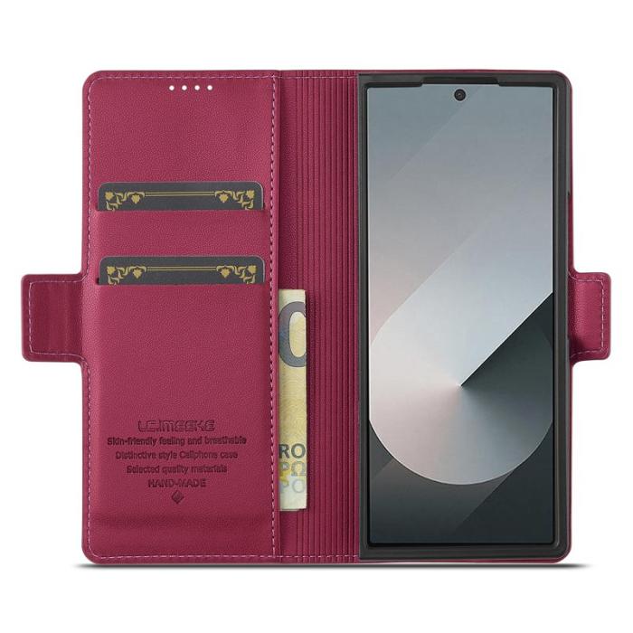 LC.imeeke - LC.IMEEKE L1 för Samsung Galaxy Z Fold6 Plånboksfodral Konstläder - Röd