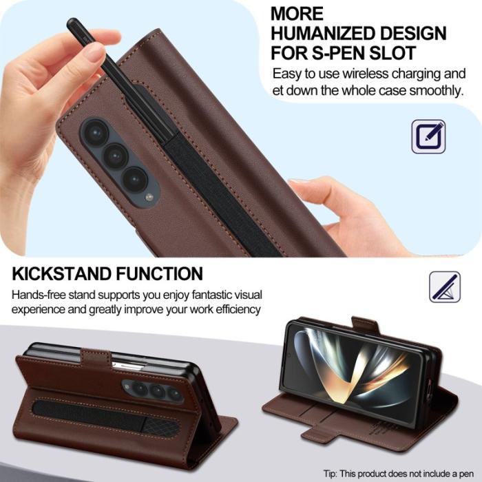 LC.imeeke - LC.IMEEKE L1 Fodral för Samsung Galaxy Z Fold4 5G - Brun PU Läder