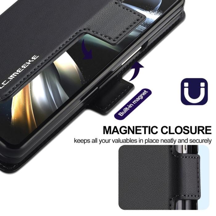 LC.imeeke - LC.IMEEKE L1 Fodral för Samsung Galaxy Z Fold4 5G - Svart PU Läder