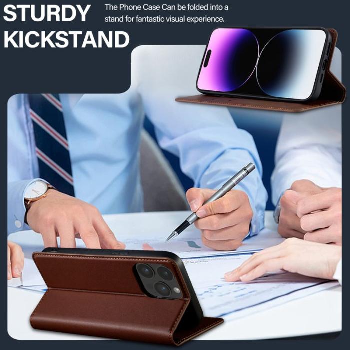 LC.imeeke - LC.IMEEKE L1 Series iPhone 14 Pro Fodral PU Läder - Brun