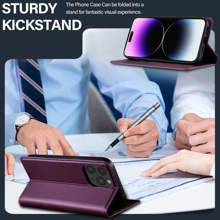 LC.imeeke - LC.IMEEKE L1 Series iPhone 14 Pro Plånboksfodral Konstläder - Lila