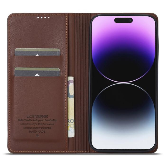 LC.imeeke - LC.IMEEKE L1 Series iPhone 15 Pro Fodral PU Läder - Brun