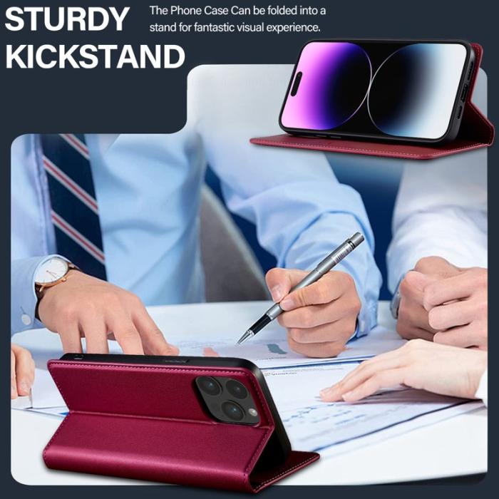 LC.imeeke - LC.IMEEKE L1 Series iPhone 15 Pro Fodral PU Läder - Röd