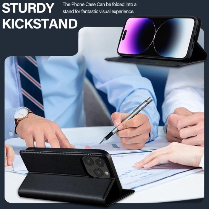 LC.imeeke - LC.IMEEKE L1 Series iPhone 15 Pro Fodral PU Läder - Svart