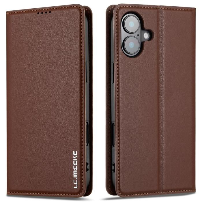 LC.imeeke - LC.IMEEKE L1 Series iPhone 16 Plus Fodral PU Läder - Brun