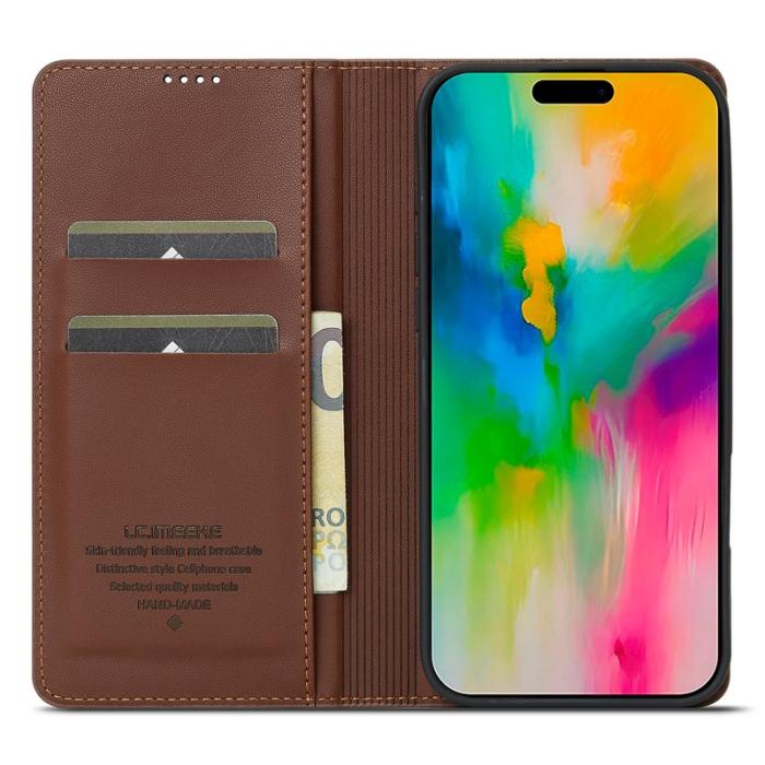 LC.imeeke - LC.IMEEKE L1 Series iPhone 16 Pro Fodral PU Läder - Brun