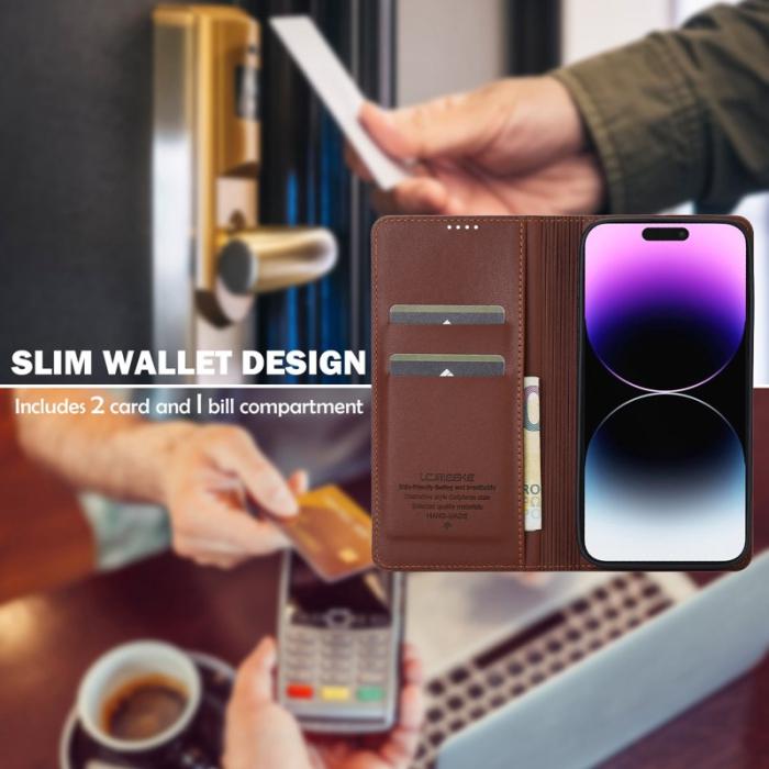 LC.imeeke - LC.IMEEKE L1 Series iPhone 16 Pro Fodral PU Läder - Brun