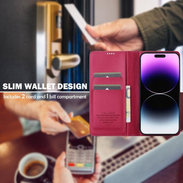LC.imeeke - LC.IMEEKE L1 Series iPhone 16 Pro Fodral PU Läder - Röd