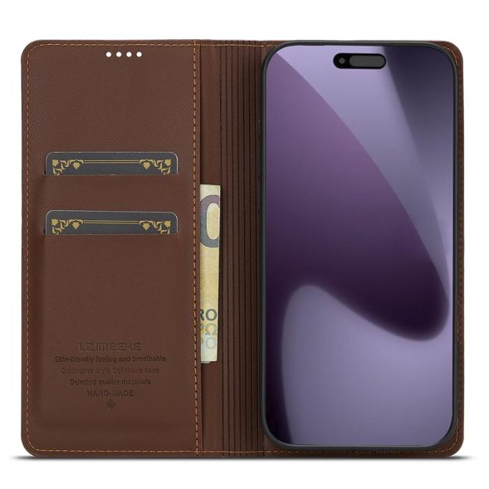 LC.imeeke - LC.IMEEKE L1 Series iPhone 17 Pro Plånboksfodral Konstläder - Brun