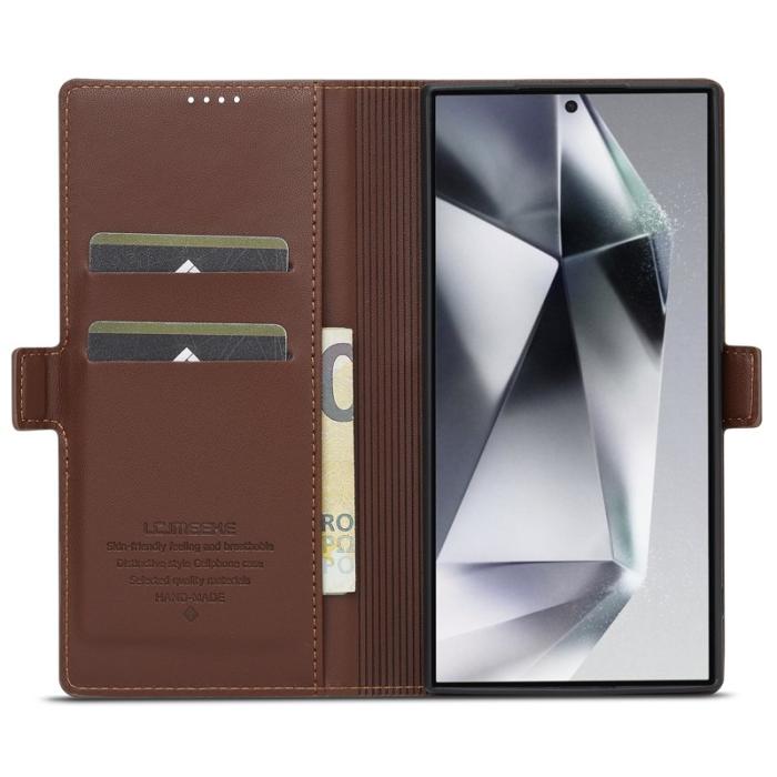 LC.imeeke - LC.IMEEKE L1 Series Samsung Galaxy S22 Ultra Fodral PU Läder - Brun
