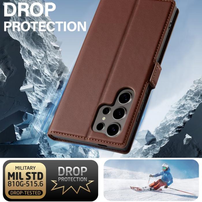 LC.imeeke - LC.IMEEKE L1 Series Samsung Galaxy S23 Ultra Fodral PU Läder - Brun