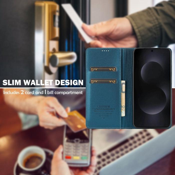 LC.imeeke - LC.IMEEKE L1 Series Samsung Galaxy S25 Edge Fodral PU Läder - Blå