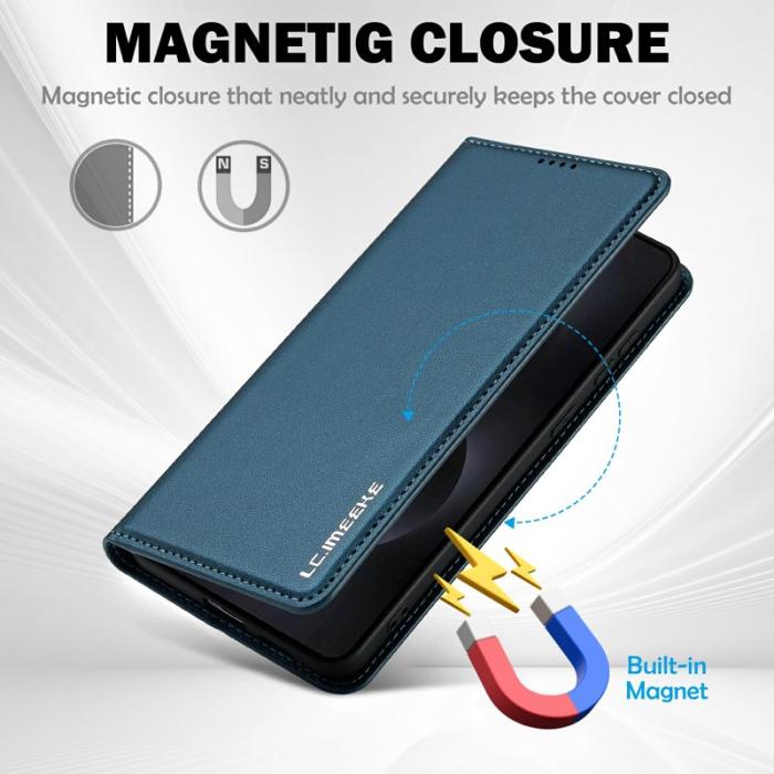 LC.imeeke - LC.IMEEKE L1 Series Samsung Galaxy S25 Edge Fodral PU Läder - Blå