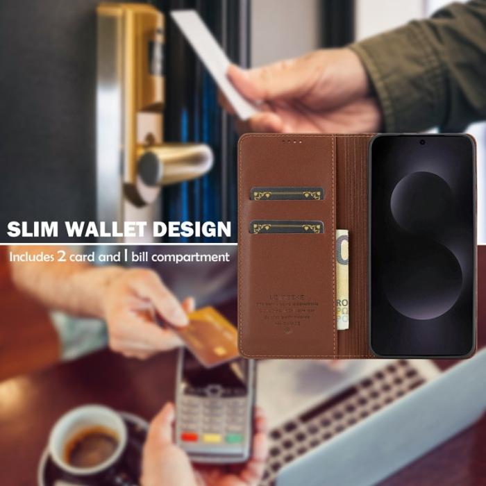 LC.imeeke - LC.IMEEKE L1 Series Samsung Galaxy S25 Edge Fodral PU Läder - Brun