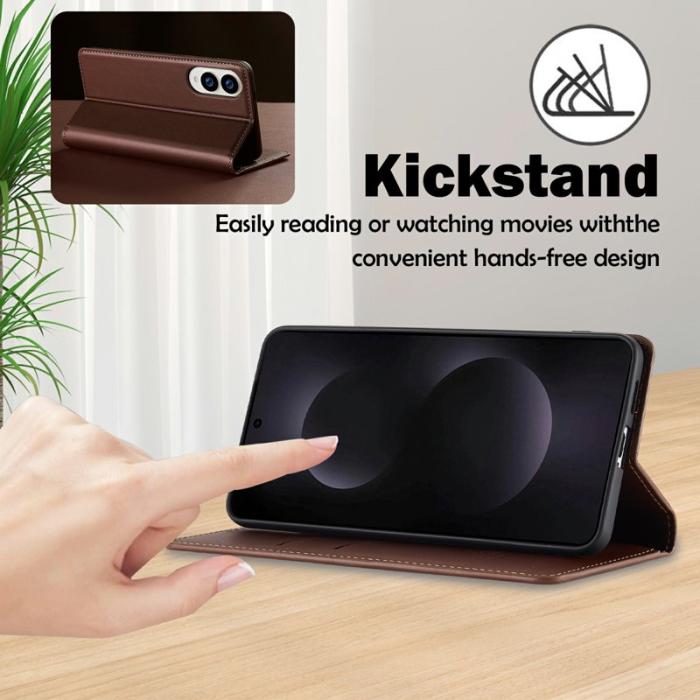 LC.imeeke - LC.IMEEKE L1 Series Samsung Galaxy S25 Edge Fodral PU Läder - Brun