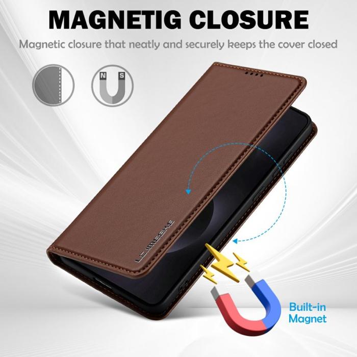 LC.imeeke - LC.IMEEKE L1 Series Samsung Galaxy S25 Edge Fodral PU Läder - Brun