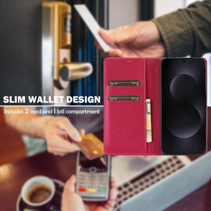 LC.imeeke - LC.IMEEKE L1 Series Samsung Galaxy S25 Edge Fodral PU Läder - Röd
