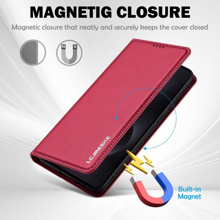 LC.imeeke - LC.IMEEKE L1 Series Samsung Galaxy S25 Edge Fodral PU Läder - Röd