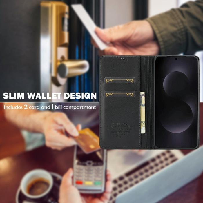 LC.imeeke - LC.IMEEKE L1 Series Samsung Galaxy S25 Edge Fodral PU Läder - Svart