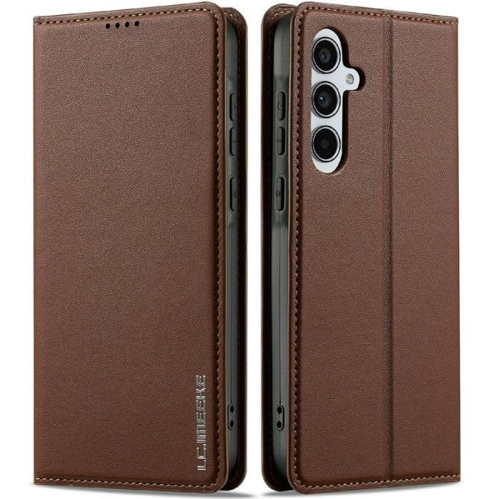 LC.imeeke - LC.IMEEKE L1 Series Samsung Galaxy S25 Fodral PU Läder - Brun