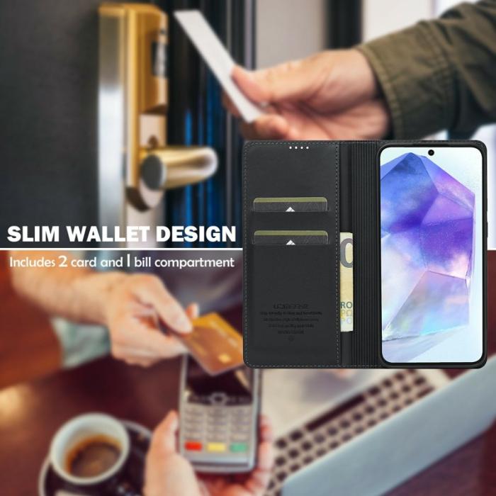 LC.imeeke - LC.IMEEKE L1 Series Samsung Galaxy S25+ Fodral PU Läder - Svart