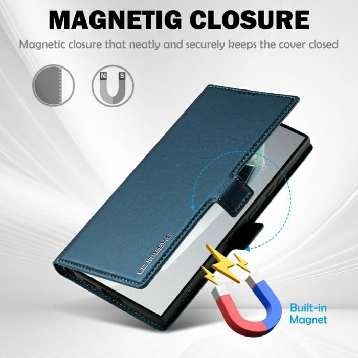 LC.imeeke - LC.IMEEKE L1 Series Samsung Galaxy S25 Ultra Fodral PU Läder - Blå