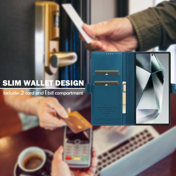 LC.imeeke - LC.IMEEKE L1 Series Samsung Galaxy S25 Ultra Fodral PU Läder - Blå