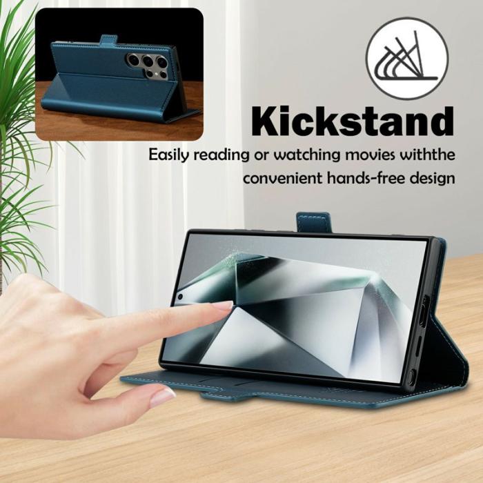 LC.imeeke - LC.IMEEKE L1 Series Samsung Galaxy S25 Ultra Fodral PU Läder - Blå