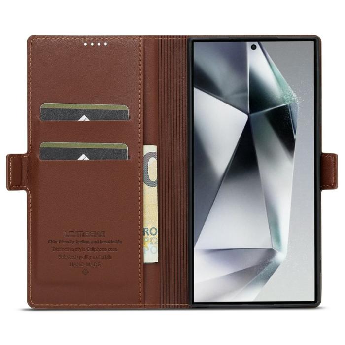 LC.imeeke - LC.IMEEKE L1 Series Samsung Galaxy S25 Ultra Fodral PU Läder - Brun