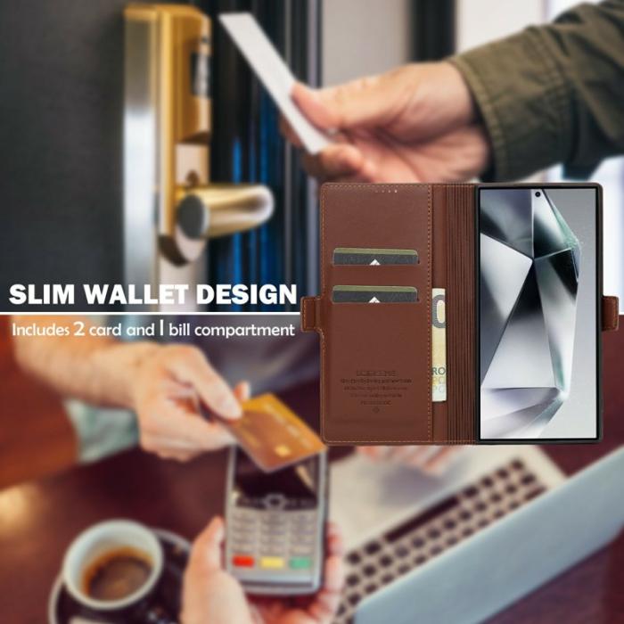 LC.imeeke - LC.IMEEKE L1 Series Samsung Galaxy S25 Ultra Fodral PU Läder - Brun