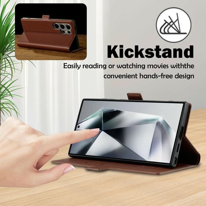 LC.imeeke - LC.IMEEKE L1 Series Samsung Galaxy S25 Ultra Fodral PU Läder - Brun