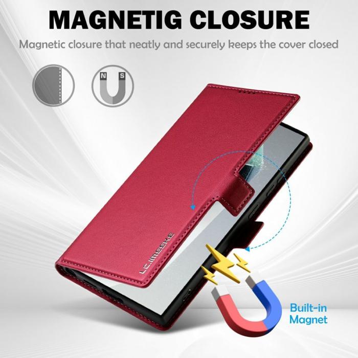 LC.imeeke - LC.IMEEKE L1 Series Samsung Galaxy S25 Ultra Fodral PU Läder - Röd